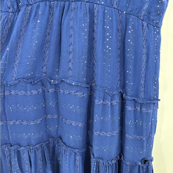 SOFT SURROUNDINGS Kara Shimmer Tiered Sequin Maxi Dress Blue Fairy Boho Y2K xl - Picture 10 of 15